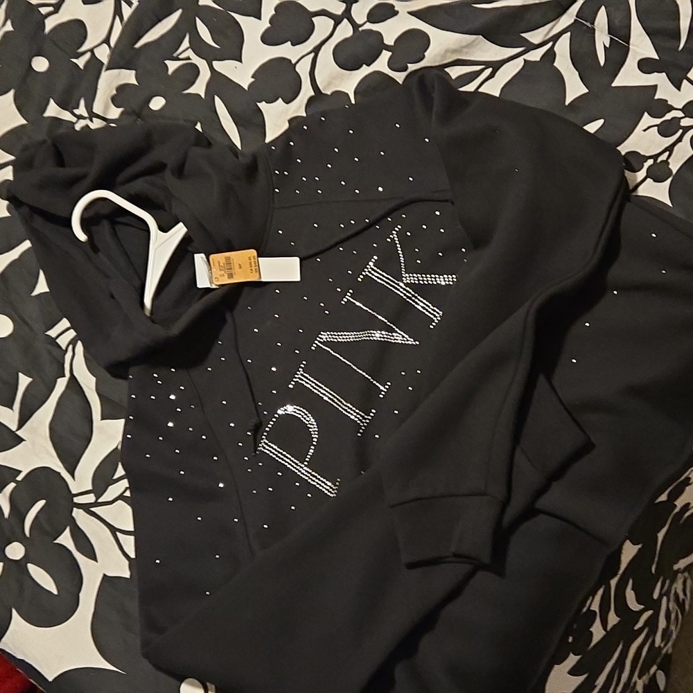 Pink (bling) long sleeve crop top hoodie